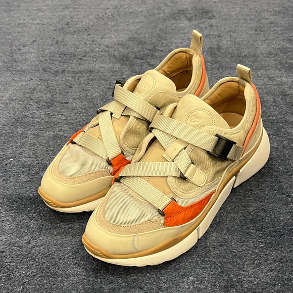 Chloe Shoes - Chloe Tan and Orange Sonnie Strap Sneaker